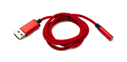 SYSTEM-S Audio USB Cable 100 cm 3.5 mm jack socket to 2.0 Type A plug AUX braided red