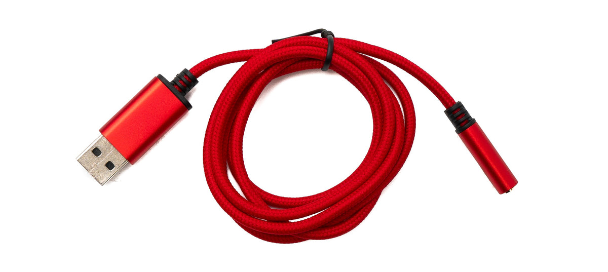 SYSTEM-S Audio USB Cable 100 cm 3.5 mm jack socket to 2.0 Type A plug AUX braided red