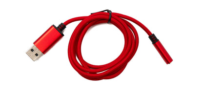 SYSTEM-S Audio USB Cable 100 cm 3.5 mm jack socket to 2.0 Type A plug AUX braided red