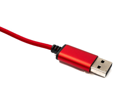 SYSTEM-S Audio USB Cable 100 cm 3.5 mm jack socket to 2.0 Type A plug AUX braided red