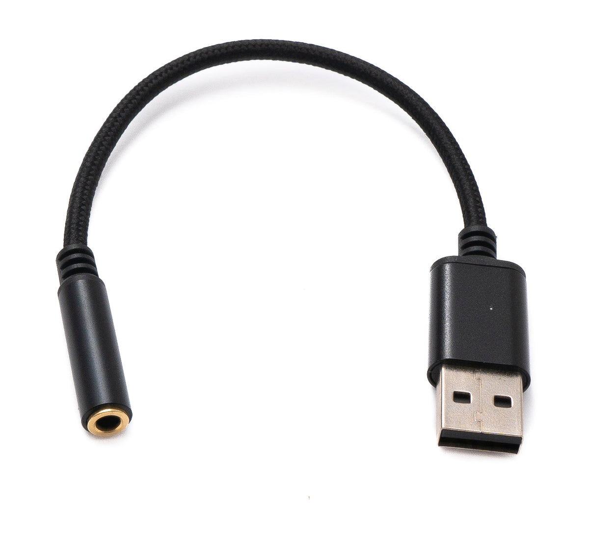 Audio USB Kabel 20 cm 3,5mm Klinke Buchse zu 2.0 Typ A Stecker AUX geflochten Schwarz | System-S