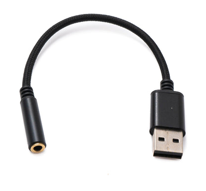 Audio USB Kabel 20 cm 3,5mm Klinke Buchse zu 2.0 Typ A Stecker AUX geflochten Schwarz | System-S