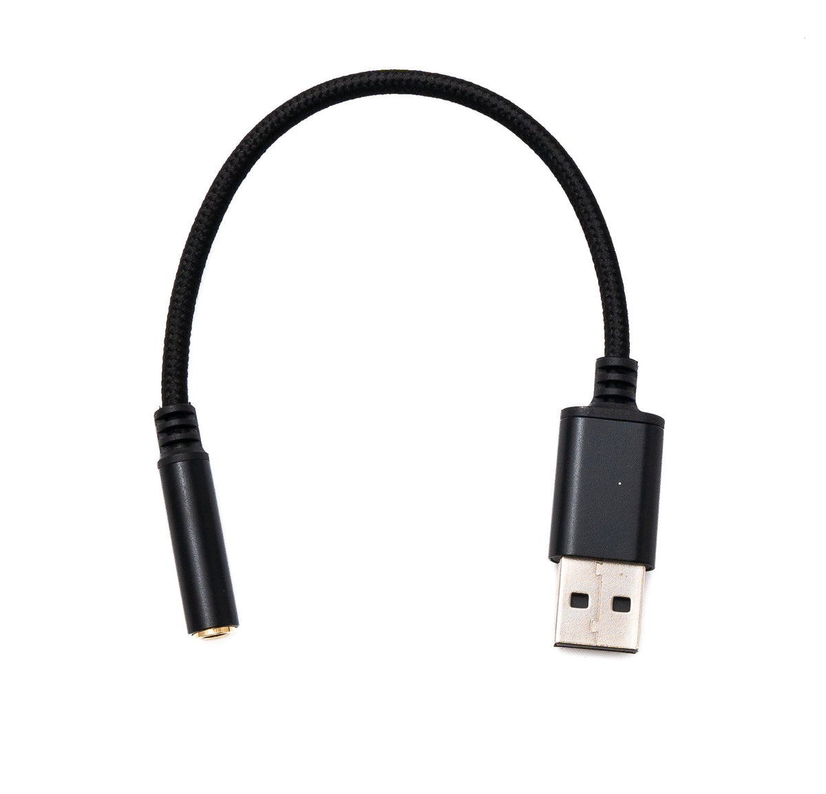 Audio USB Kabel 20 cm 3,5mm Klinke Buchse zu 2.0 Typ A Stecker AUX geflochten Schwarz | System-S