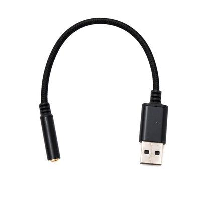 Audio USB Kabel 20 cm 3,5mm Klinke Buchse zu 2.0 Typ A Stecker AUX geflochten Schwarz | System-S
