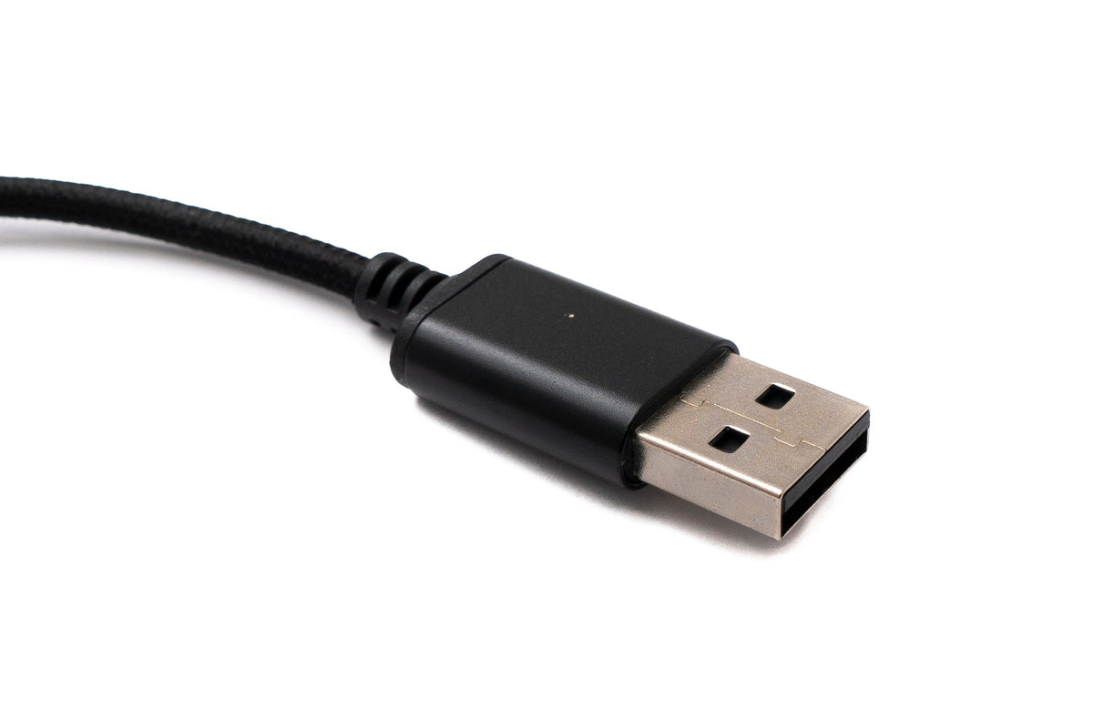 Audio USB Kabel 20 cm 3,5mm Klinke Buchse zu 2.0 Typ A Stecker AUX geflochten Schwarz | System-S