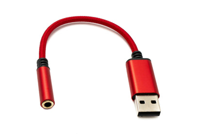 SYSTEM-S Audio USB Cable 20 cm 3.5 mm jack socket to 2.0 Type A plug AUX braided red