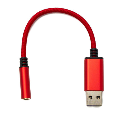 SYSTEM-S Audio USB Cable 20 cm 3.5 mm jack socket to 2.0 Type A plug AUX braided red