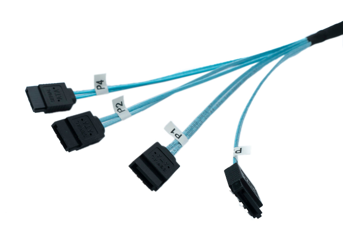 SFF-8087 Kabel 100 cm 4x SATA 7 Pin Stecker zu 4x Stecker für RAID Festplatte Motherboard | System-S