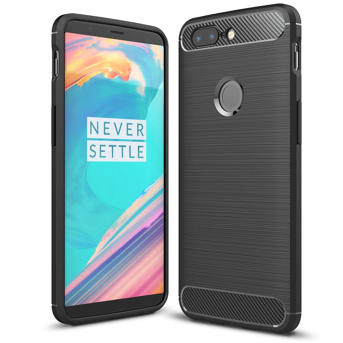 NALIA Silikonhülle für OnePlus 5T – Rutschfest & Matt – VORTEX (Gebürstete Optik & Carbon Design) – Marke aus Berlin