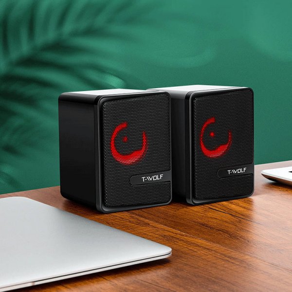 Lautsprecher Stereo Subwoofer Audio 3.5 mm AUX Klinke mit RGB LED in Schwarz - DREIKS