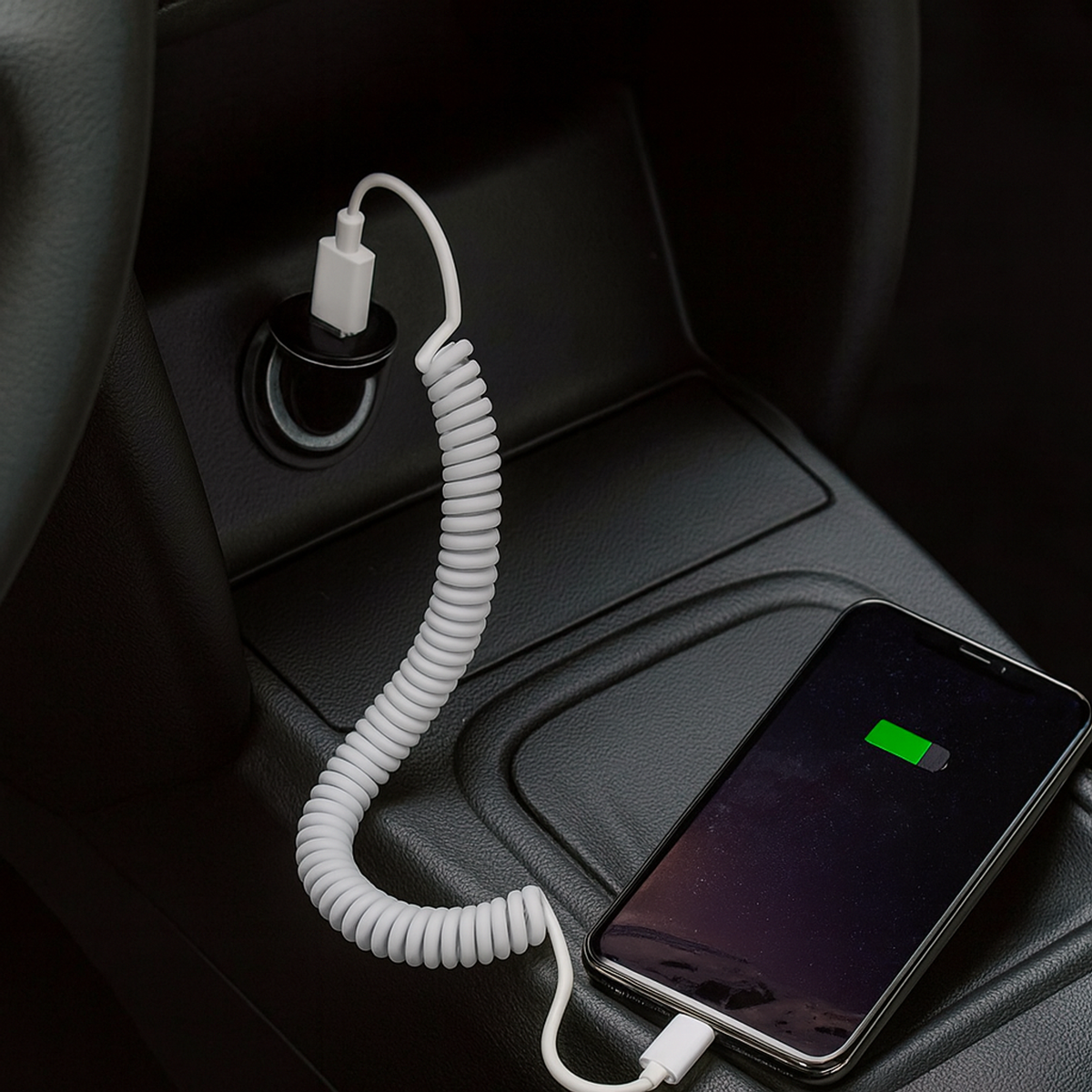 System-S Spiralkabel USB-C auf USB-A (USB 2.0-kompatibel), 100–200 cm, Weiß - DREIKS