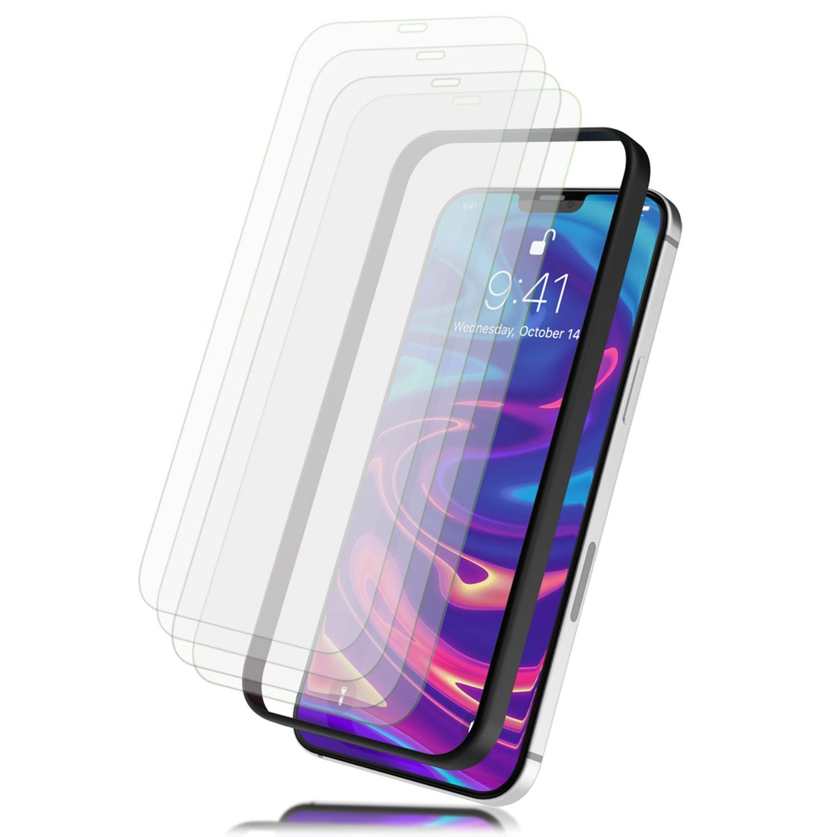 NALIA 4x Schutzglas & 1x Schablone - Set kompatibel mit iPhone 12/ iPhone 12 Pro Glas, 9H Full-Screen Glasfolie [Case-Friendly] mit Applikator einfache Installation, Handy Displayschutz - Transparent
