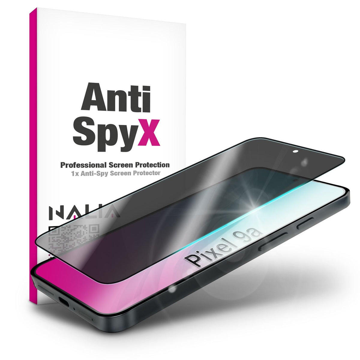 NALIA Blickschutzglas für Google Pixel 9a – Härte 9H & Robust – ANTISPYX (Privacy Full-Cover) – Marke aus Berlin