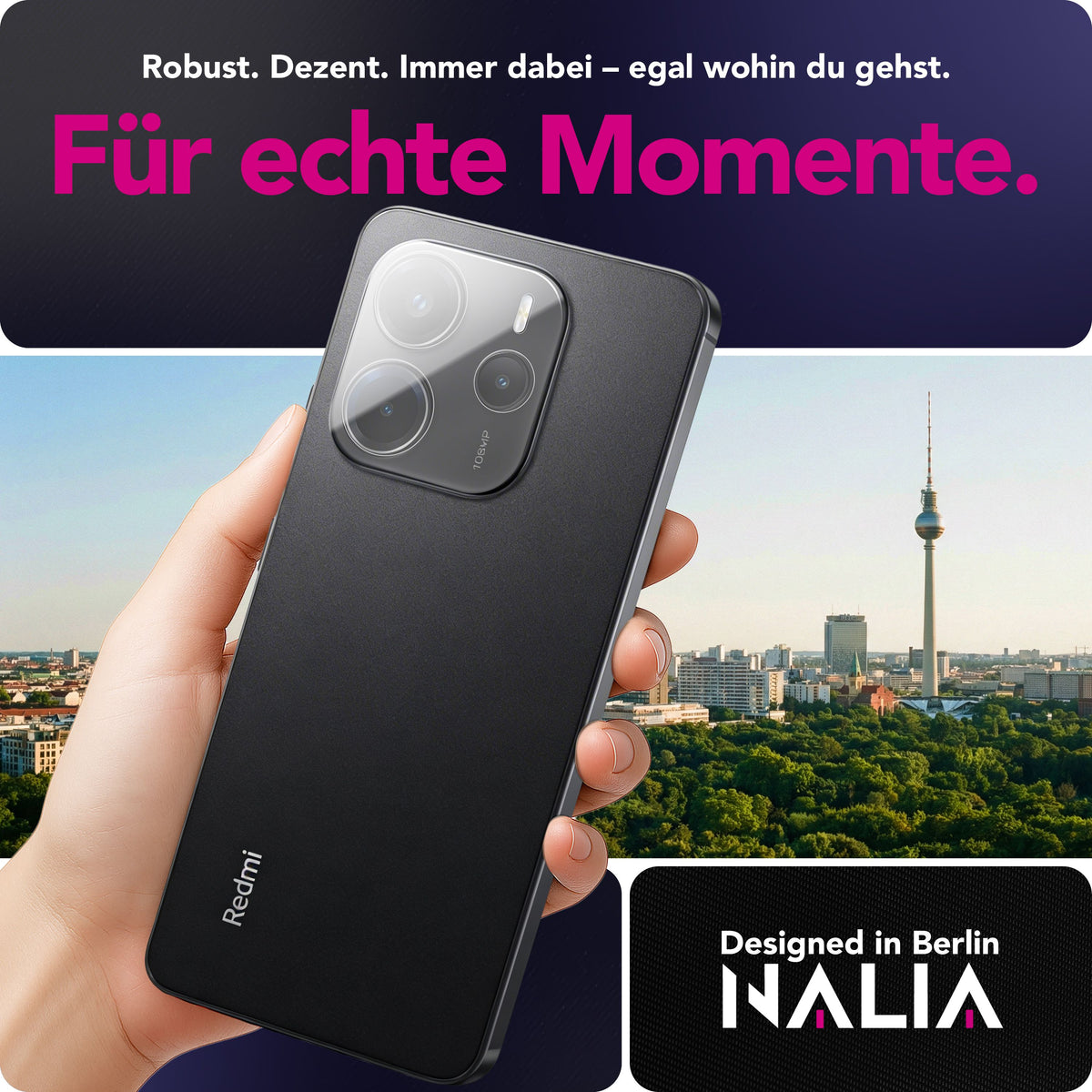 NALIA 2x Kameraschutzglas für Xiaomi Redmi Note 14 5G – Linsenschutz 9H & Case-Friendly – FOCUS.X2 MAX (HD-Echtglas Transparent) – Marke aus Berlin