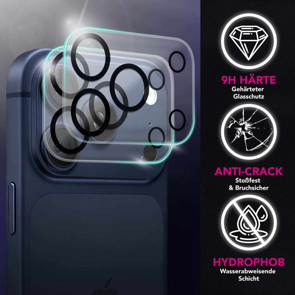 NALIA 2x Kameraschutzglas für iPhone 17 Pro – Linsenschutz 9H & Case-Friendly – FOCUS.X2 MAX (HD-Echtglas Transparent) – Marke aus Berlin