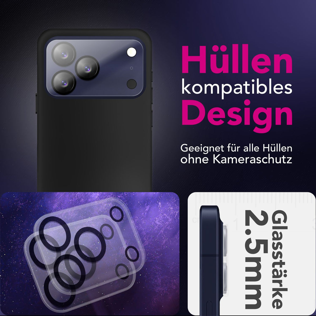 NALIA 2x Kameraschutzglas für iPhone 17 Pro Max – Linsenschutz 9H & Case-Friendly – FOCUS.X2 MAX (HD-Echtglas Transparent) – Marke aus Berlin