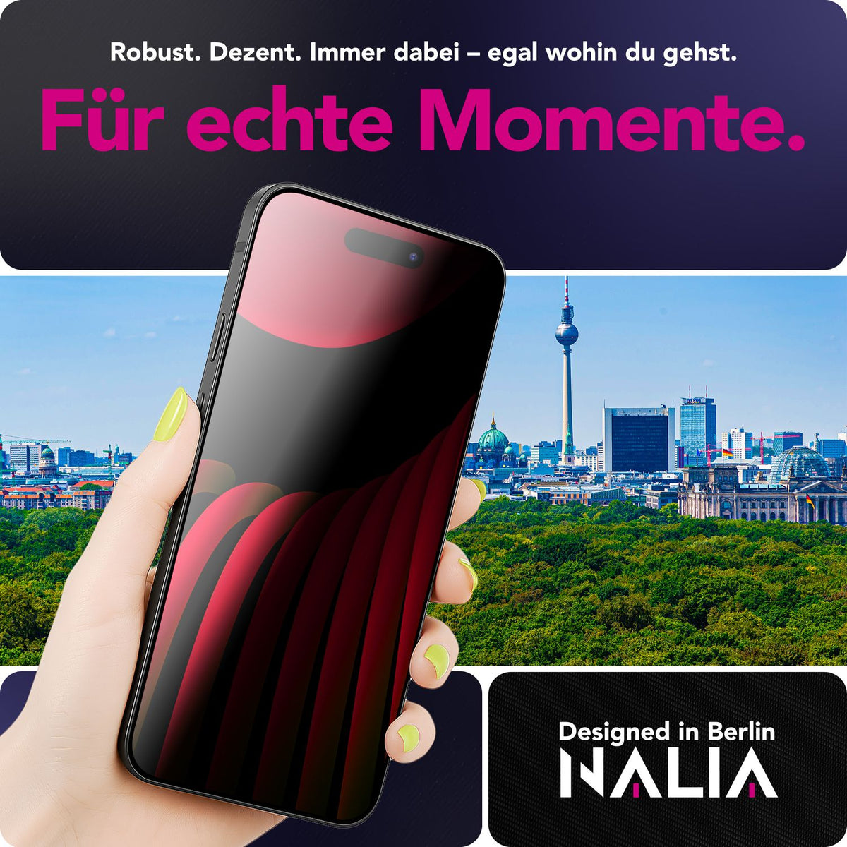 NALIA AntiSpyX passend für Apple iPhone 18 Pro / 17 Pro Glas (Diskreter Blickschutz), Privacy Schutzglas mit 9H Härte, Anti-Spy Sichtschutz, Robust, Touch-sensitiv, Blasenfrei, Oleophob, Hüllen-freundlich
