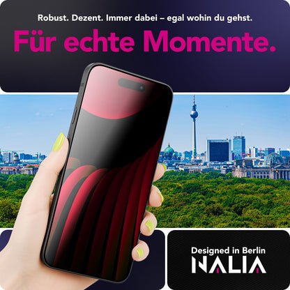 NALIA AntiSpyX passend für Apple iPhone 18 Pro / 17 Pro Glas (Diskreter Blickschutz), Privacy Schutzglas mit 9H Härte, Anti-Spy Sichtschutz, Robust, Touch-sensitiv, Blasenfrei, Oleophob, Hüllen-freundlich