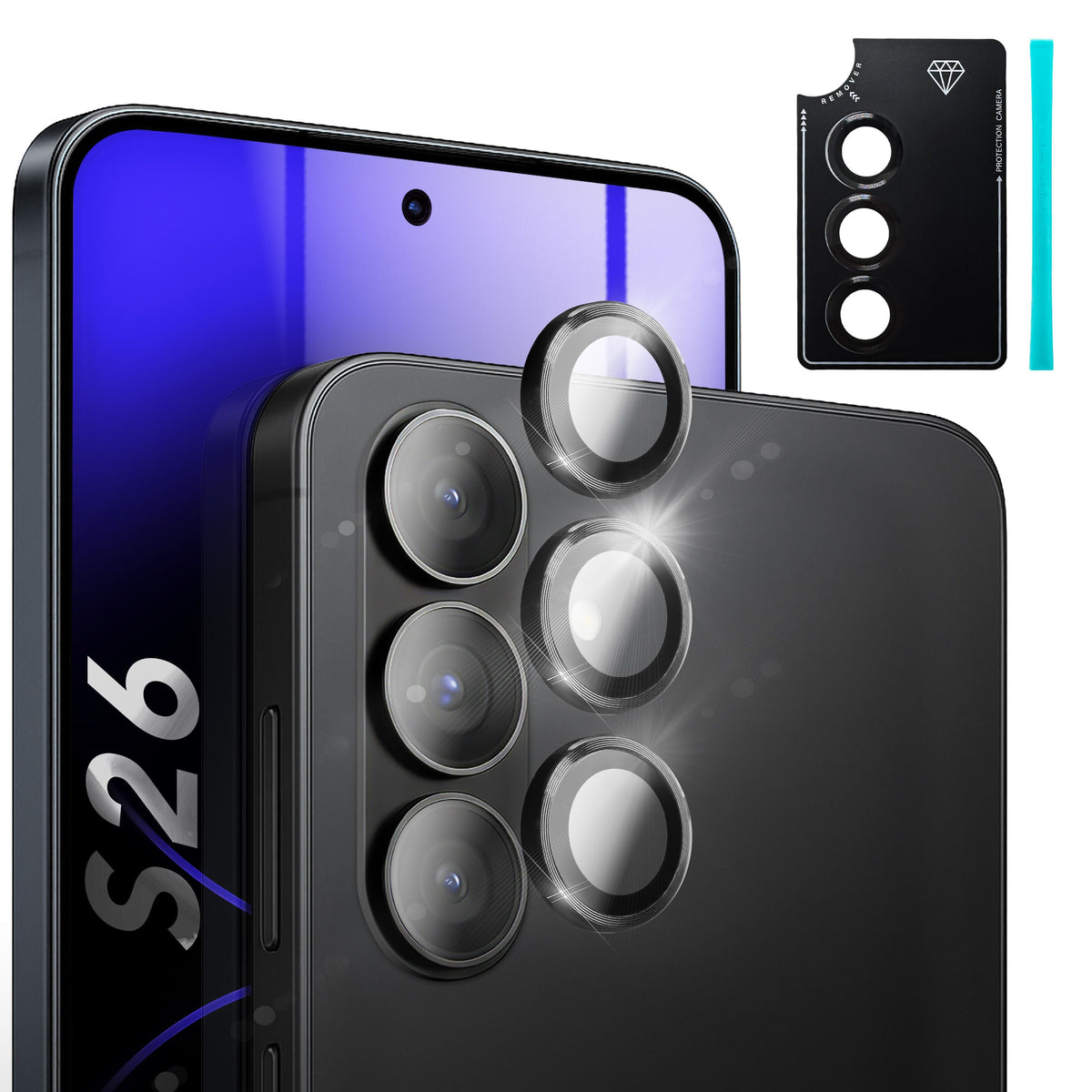 NALIA Glas Kameraschutzringe für Samsung Galaxy S26 – Linsenschutz & Case Friendly – FOCUS.PRO CLX (9H Härtegrad & Montagerahmen) – Marke aus Berlin