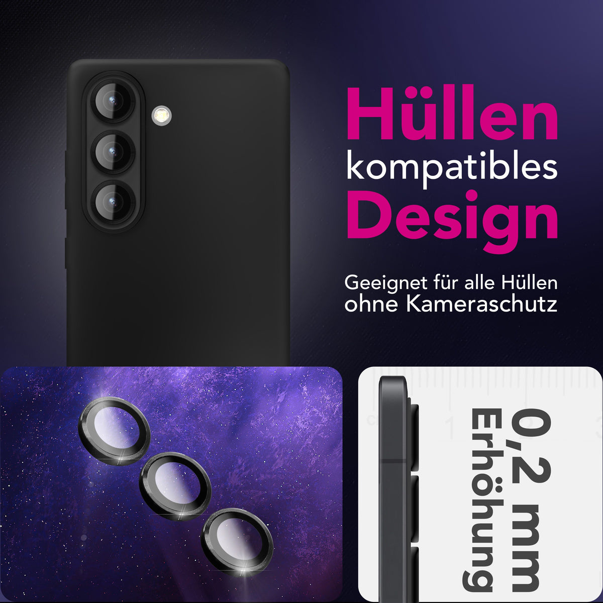 NALIA Glas Kameraschutzringe für Samsung Galaxy S26 – Linsenschutz & Case Friendly – FOCUS.PRO CLX (9H Härtegrad & Montagerahmen) – Marke aus Berlin