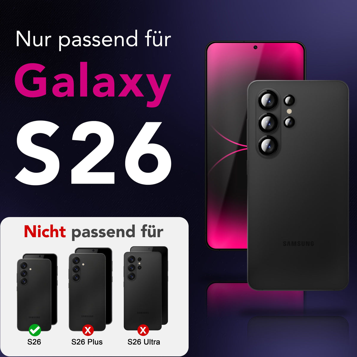 NALIA Glas Kameraschutzringe für Samsung Galaxy S26 – Linsenschutz & Case Friendly – FOCUS.PRO CLX (9H Härtegrad & Montagerahmen) – Marke aus Berlin