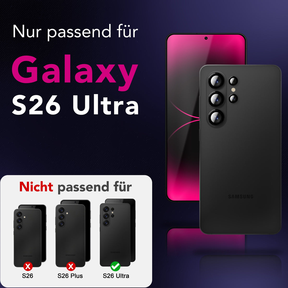 NALIA Glas Kameraschutzringe für Samsung Galaxy S26 Ultra – Linsenschutz & Case Friendly – FOCUS.PRO CLX (9H Härtegrad & Montagerahmen) – Marke aus Berlin