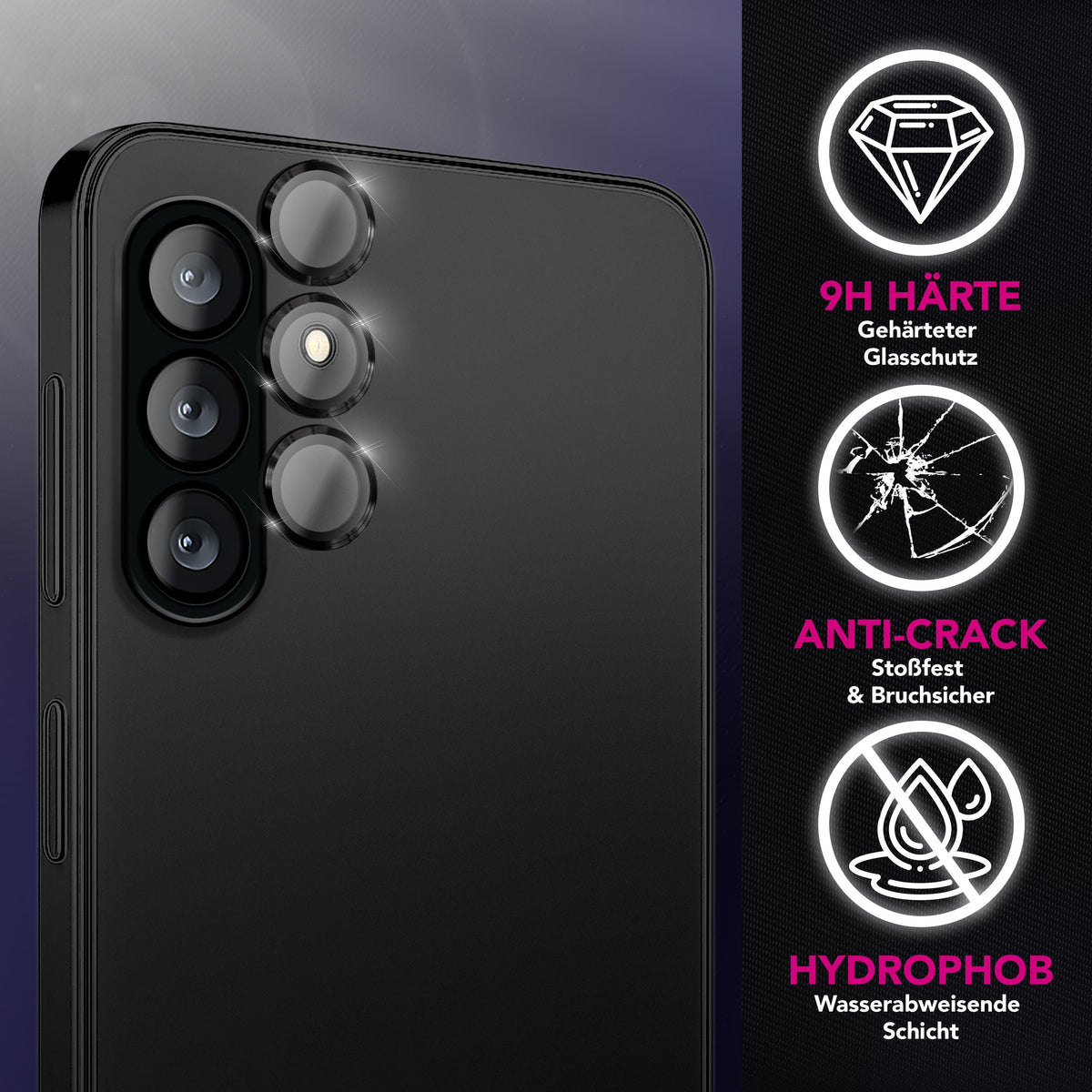 NALIA Glas Kameraschutzringe für Samsung Galaxy A57 – Linsenschutz & Case Friendly – FOCUS.PRO CLX (9H Härtegrad & Montagerahmen) – Marke aus Berlin