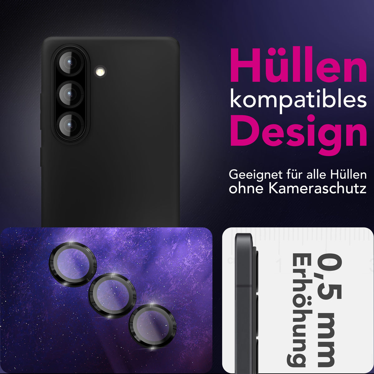 NALIA Glas Kameraschutzringe für Samsung Galaxy A57 – Linsenschutz & Case Friendly – FOCUS.PRO CLX (9H Härtegrad & Montagerahmen) – Marke aus Berlin