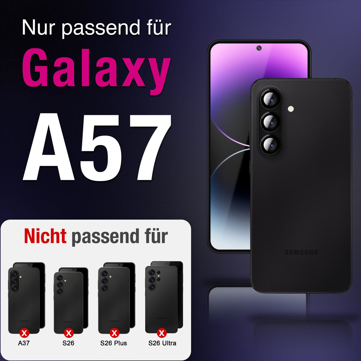 NALIA Glas Kameraschutzringe für Samsung Galaxy A57 – Linsenschutz & Case Friendly – FOCUS.PRO CLX (9H Härtegrad & Montagerahmen) – Marke aus Berlin