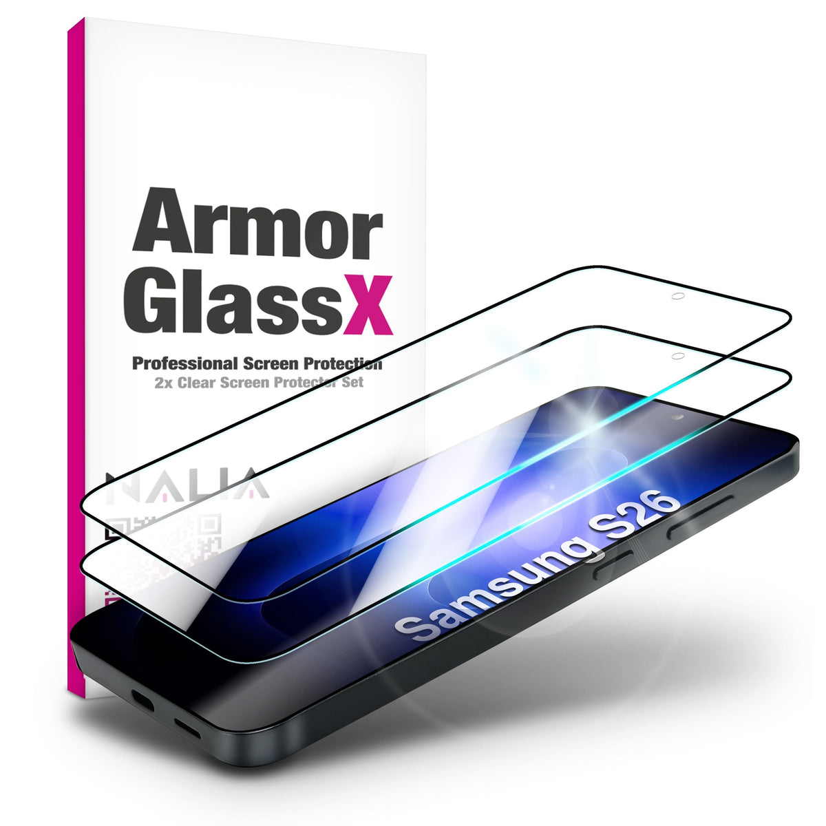 NALIA 2x Schutzglas für Samsung Galaxy S26 – Full-Screen Schutz 9H & Hüllenfreundlich – ARMORGLASSX (Display Glasfolie Transparent & 9H Härte) – Marke aus Berlin