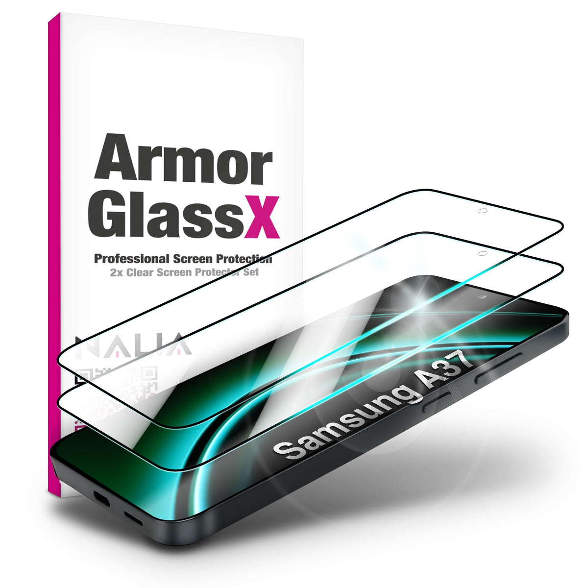 NALIA 2x Schutzglas für Samsung Galaxy A37 – Full-Screen Schutz 9H & Hüllenfreundlich – ARMORGLASSX (Display Glasfolie Transparent & 9H Härte) – Marke aus Berlin