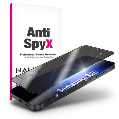 NALIA Blickschutzglas für Samsung Galaxy S26 – Härte 9H & Robust – ANTISPYX (Privacy Full-Cover) – Marke aus Berlin