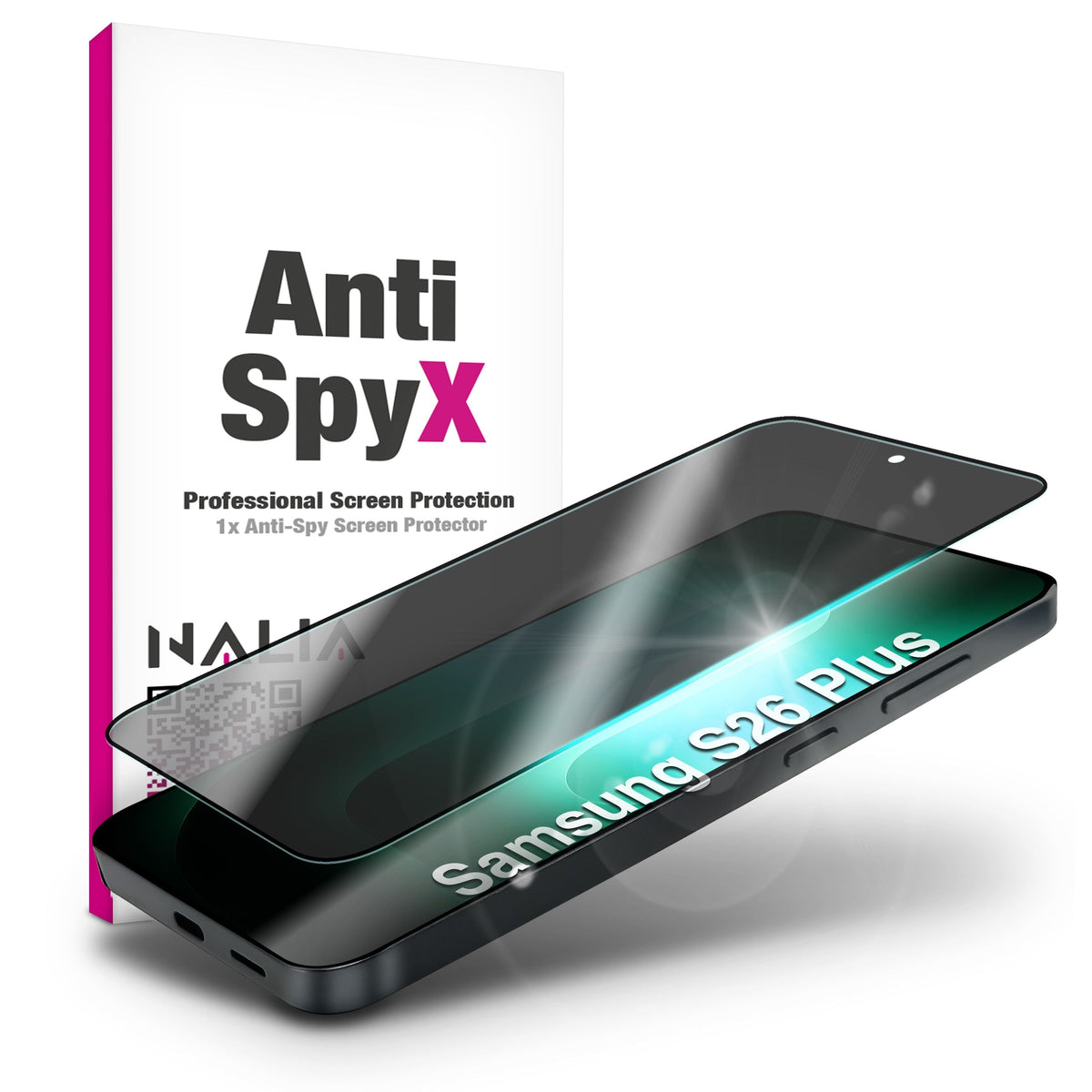 NALIA Blickschutzglas für Samsung Galaxy S26 Plus – Härte 9H & Robust – ANTISPYX (Privacy Full-Cover) – Marke aus Berlin