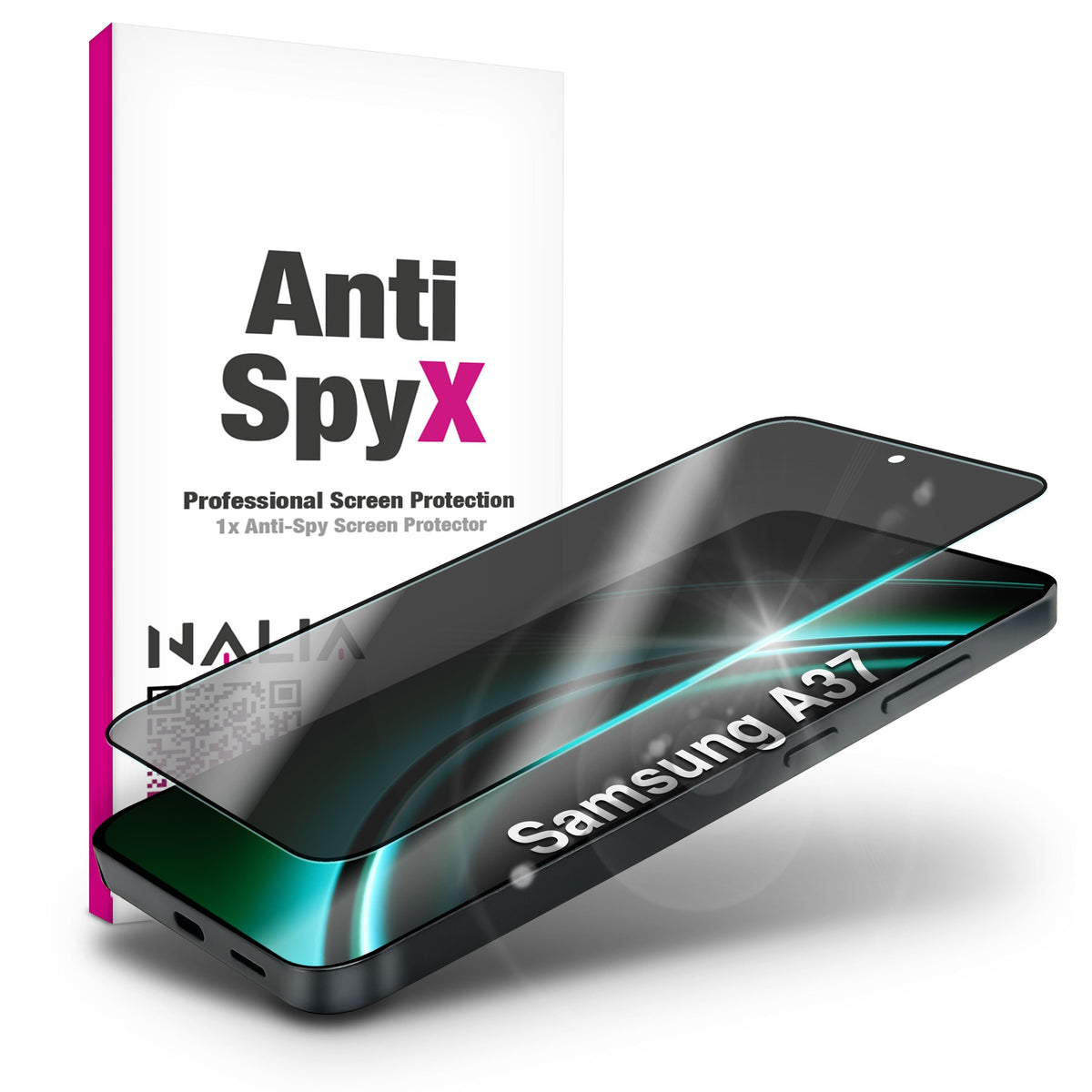 NALIA Blickschutzglas für Samsung Galaxy A37 – Härte 9H & Robust – ANTISPYX (Privacy Full-Cover) – Marke aus Berlin