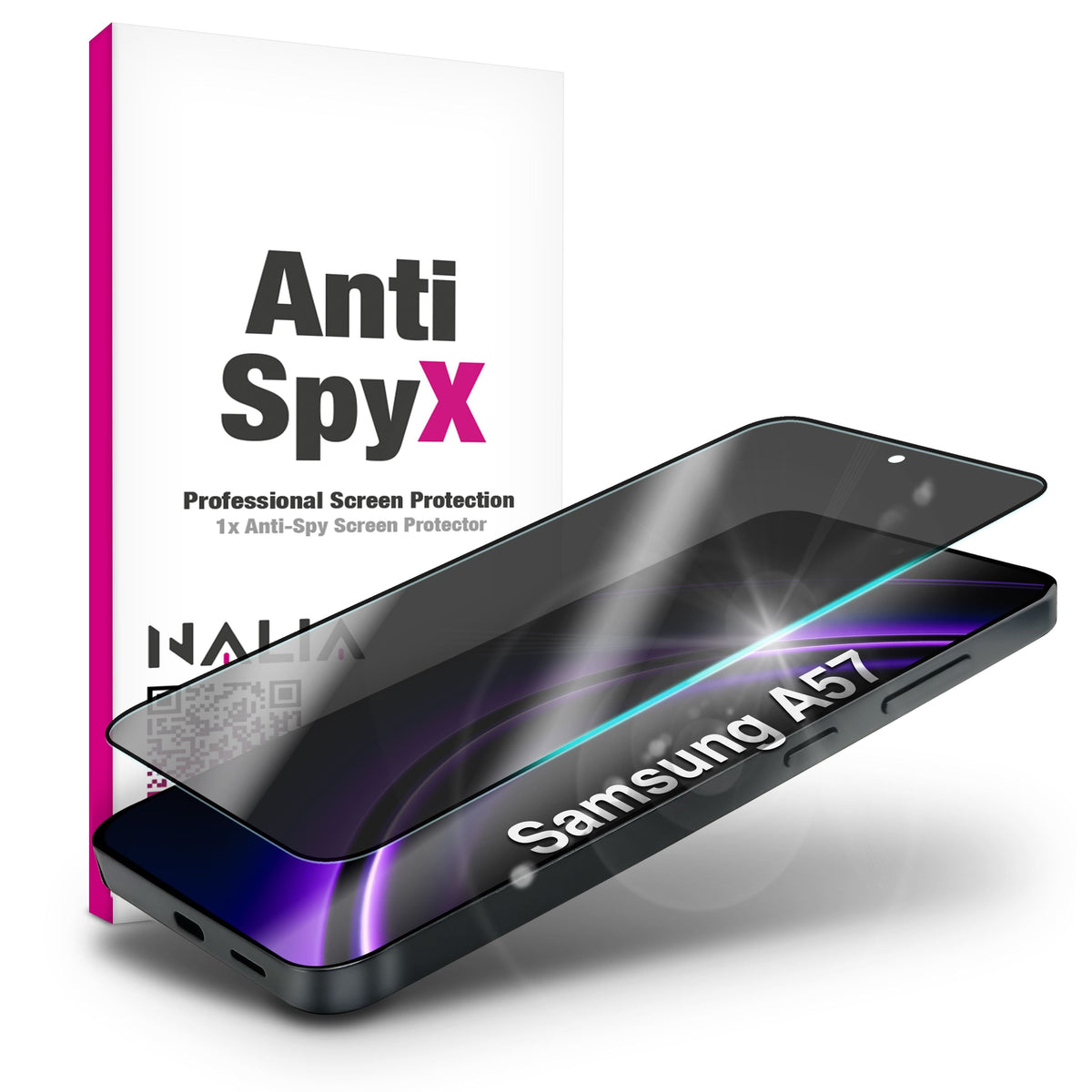 NALIA Blickschutzglas für Samsung Galaxy A57 – Härte 9H & Robust – ANTISPYX (Privacy Full-Cover) – Marke aus Berlin