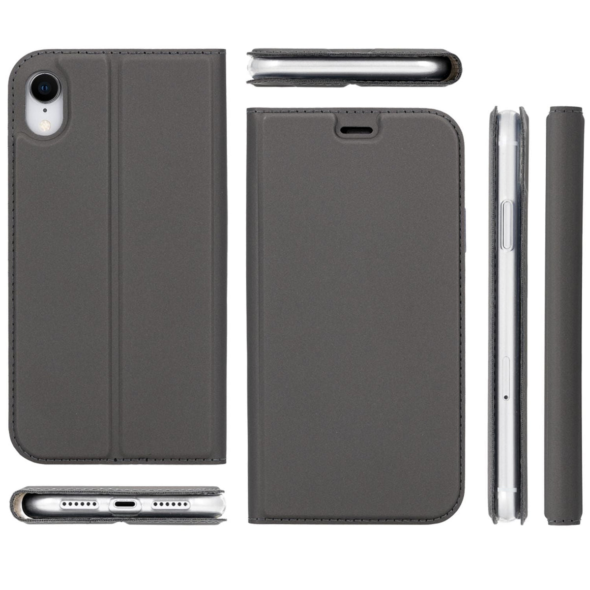 NALIA Klapphülle kompatibel mit Apple iPhone XR, Slim Flip Case Kunst-Leder Handyhülle Hard Cover Etui 360 Grad Hülle, Handy-Tasche Phone Book Bumper Schutzhülle Wallet Skin Klappbar