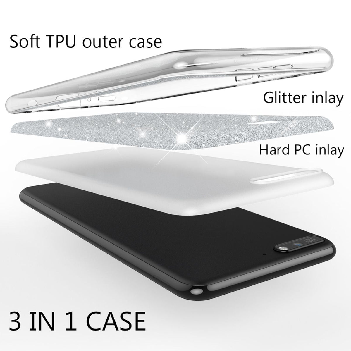 NALIA Glitzerhülle für Huawei Y6 (2018) – Funkelnder Glitzer-Look & Grip – SHINEPOP (Silikon Case) – Marke aus Berlin
