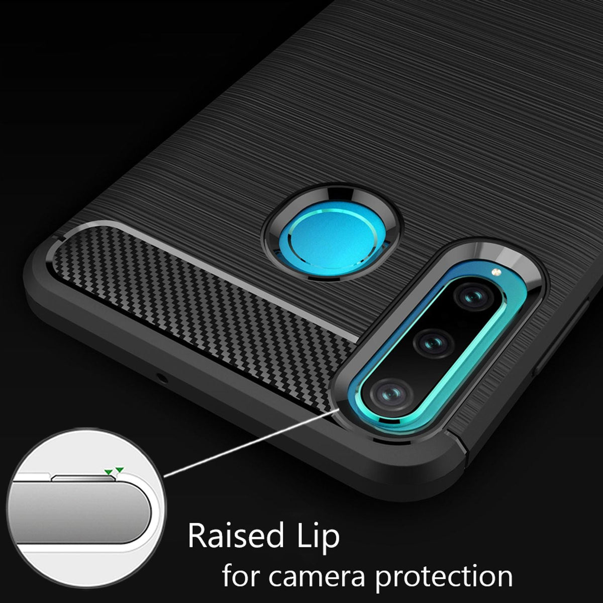 NALIA Silikonhülle für Huawei P30 Lite – Rutschfest & Matt – VORTEX (Gebürstete Optik & Carbon Design) – Marke aus Berlin