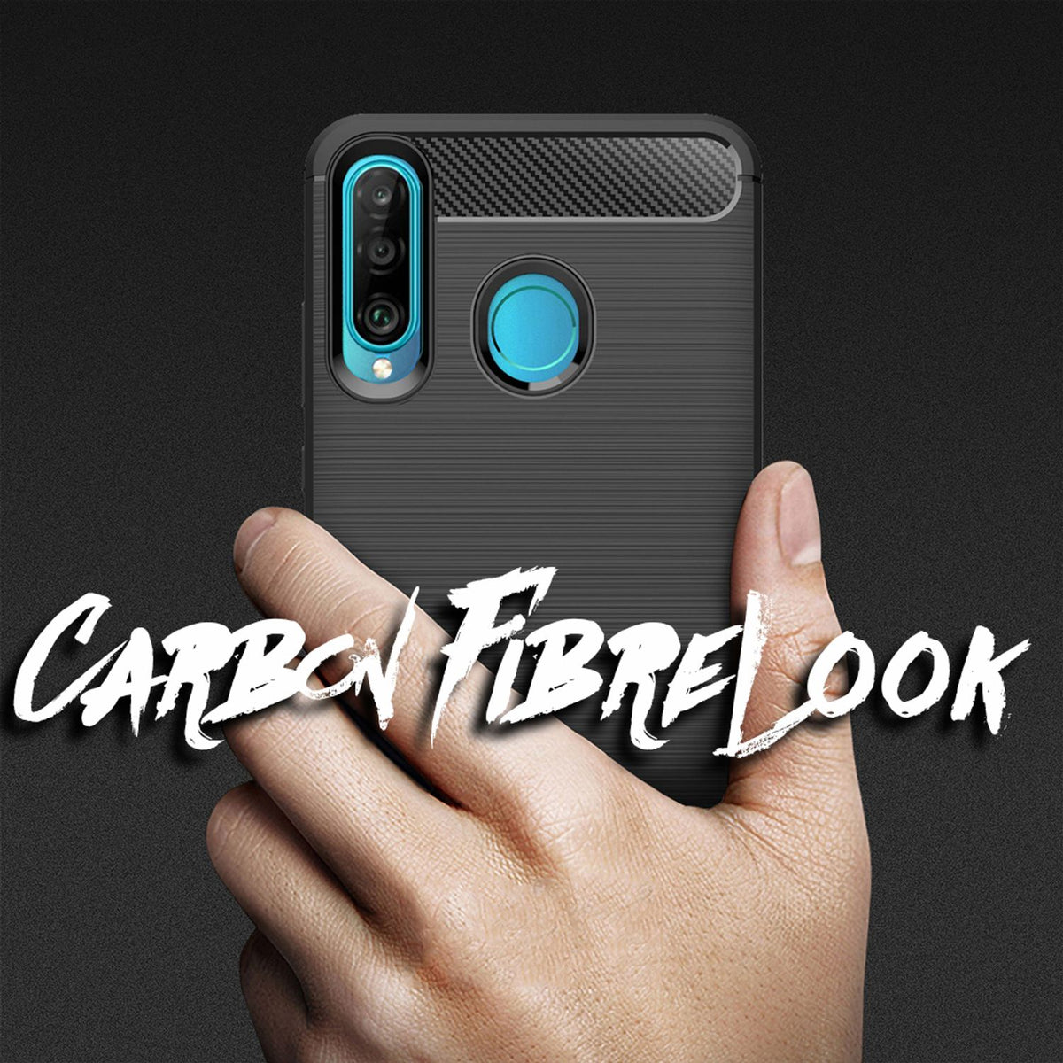 NALIA Silikonhülle für Huawei P30 Lite – Rutschfest & Matt – VORTEX (Gebürstete Optik & Carbon Design) – Marke aus Berlin