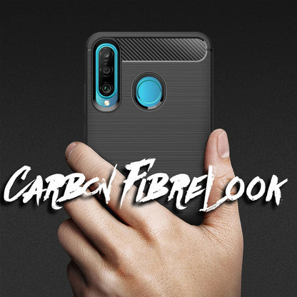 NALIA Silikonhülle für Huawei P30 Lite – Rutschfest & Matt – VORTEX (Gebürstete Optik & Carbon Design) – Marke aus Berlin