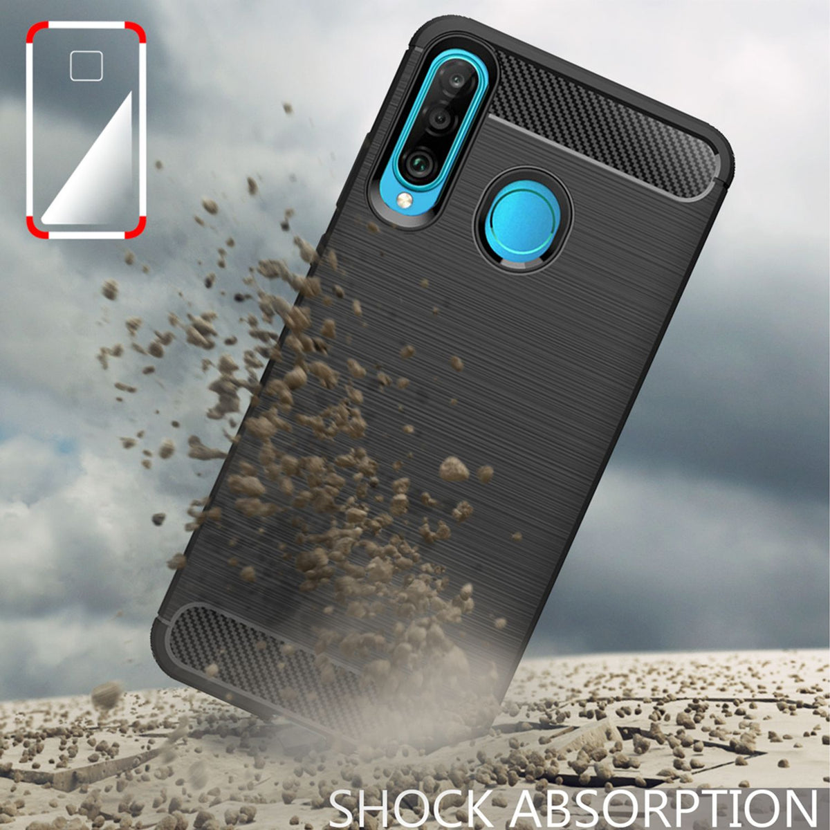 NALIA Silikonhülle für Huawei P30 Lite – Rutschfest & Matt – VORTEX (Gebürstete Optik & Carbon Design) – Marke aus Berlin