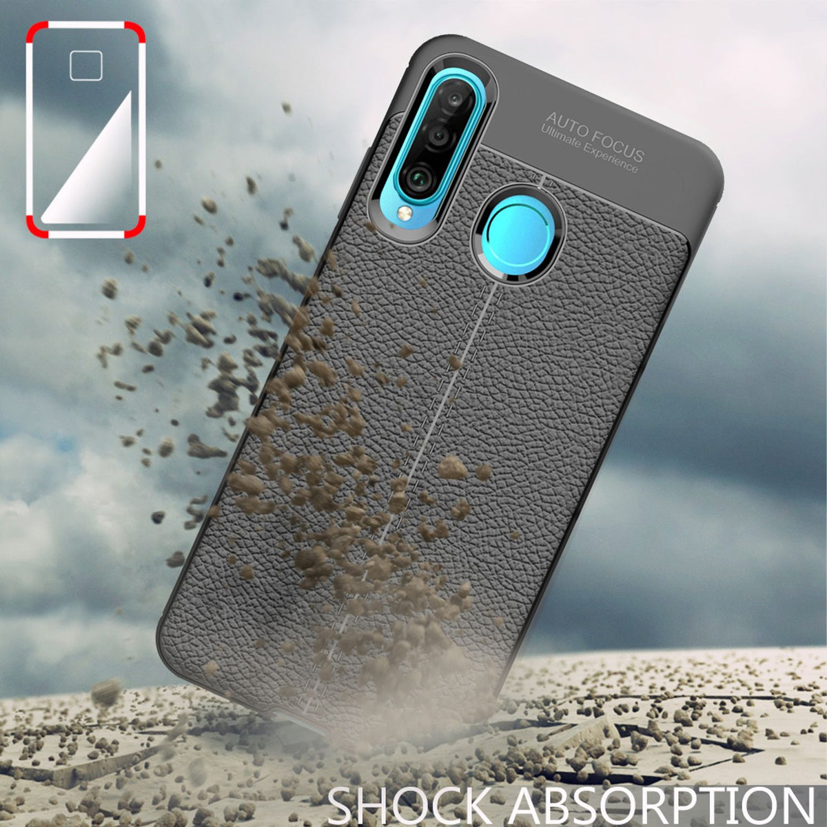 NALIA Design Case kompatibel mit Huawei P30 Lite Hülle, Leder Optik Stylische Handyhülle Stoßfeste Silikon Schutzhülle, Slim Phone Backcover Dünne Handy-Tasche Leather Cover Etui Robust - Schwarz