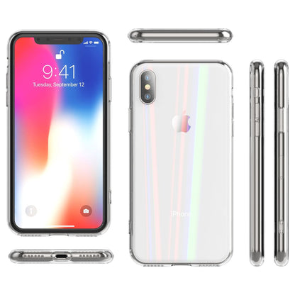 NALIA Hartglas Hülle kompatibel mit iPhone X / XS, Transparentes Regenbogen Hardcase aus Tempered Glass mit Silikon Bumper, bunt glänzende stoßfeste & kratzfeste Handyhülle