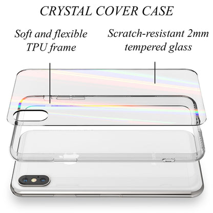 NALIA Hartglas Hülle kompatibel mit iPhone X / XS, Transparentes Regenbogen Hardcase aus Tempered Glass mit Silikon Bumper, bunt glänzende stoßfeste & kratzfeste Handyhülle