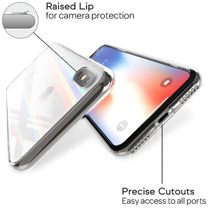 NALIA Hartglas Hülle kompatibel mit iPhone X / XS, Transparentes Regenbogen Hardcase aus Tempered Glass mit Silikon Bumper, bunt glänzende stoßfeste & kratzfeste Handyhülle