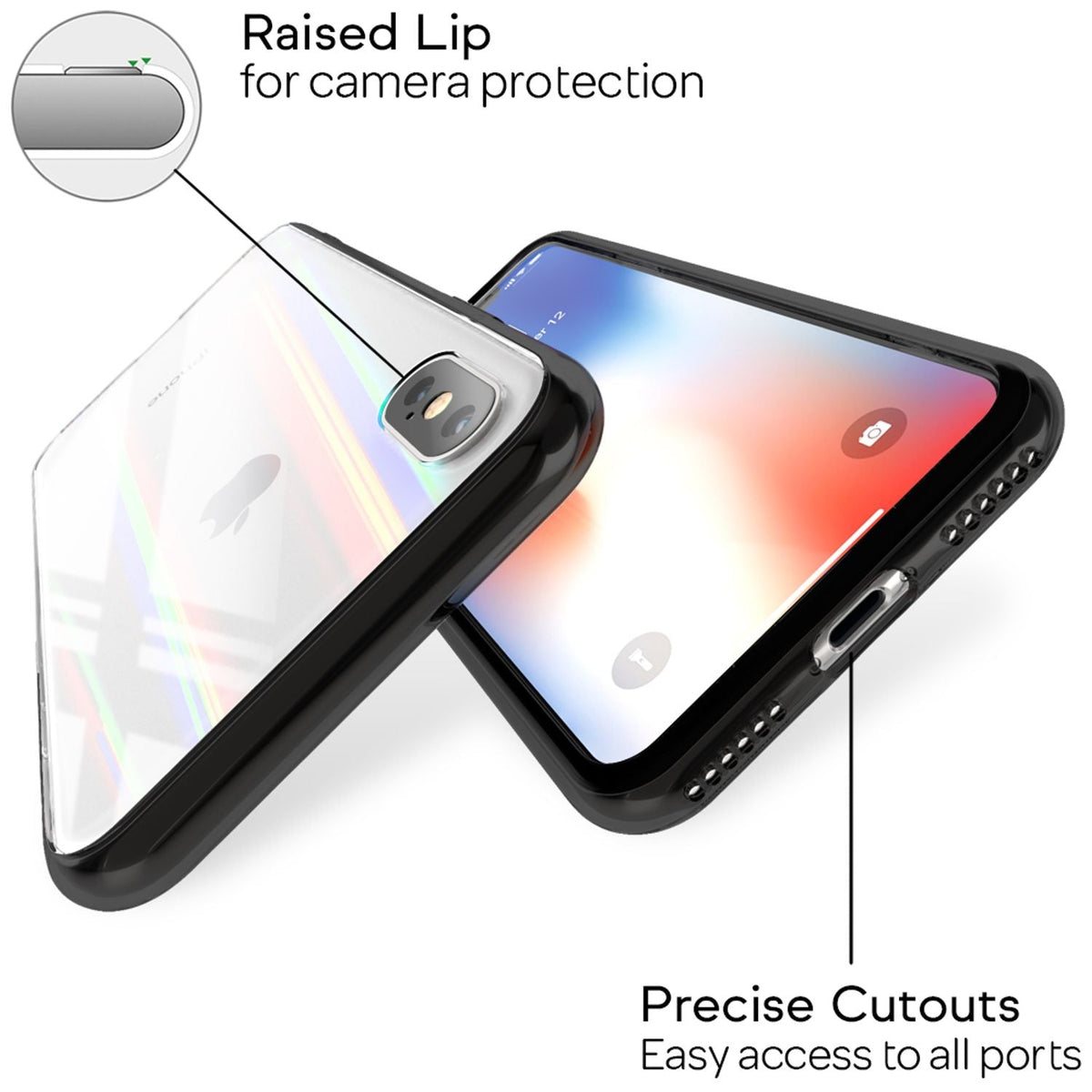 NALIA Hartglas Hülle kompatibel mit iPhone X / XS, Transparentes Regenbogen Hardcase aus Tempered Glass mit Silikon Bumper, bunt glänzende stoßfeste & kratzfeste Handyhülle