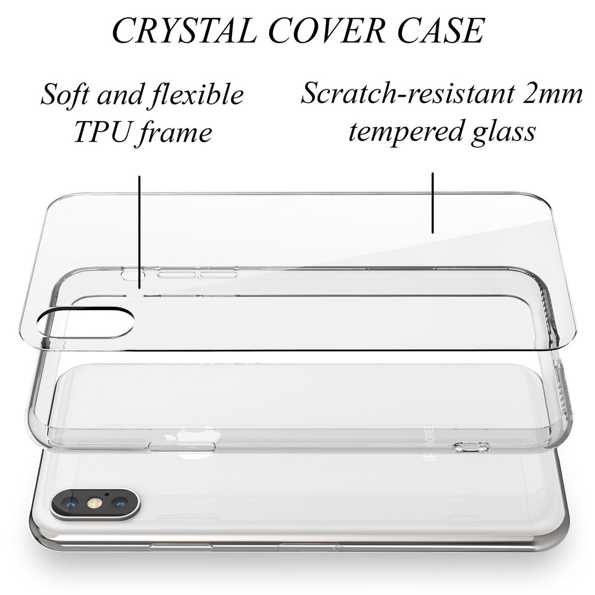 NALIA Hartglas Hülle kompatibel mit iPhone X Xs, Durchsichtiges Hardcase aus 9H Tempered Glass mit Silikon Bumper, Stoßfest & Robust Handyhülle Hard Cover Case Schutzhülle Phone Etui - Transparent