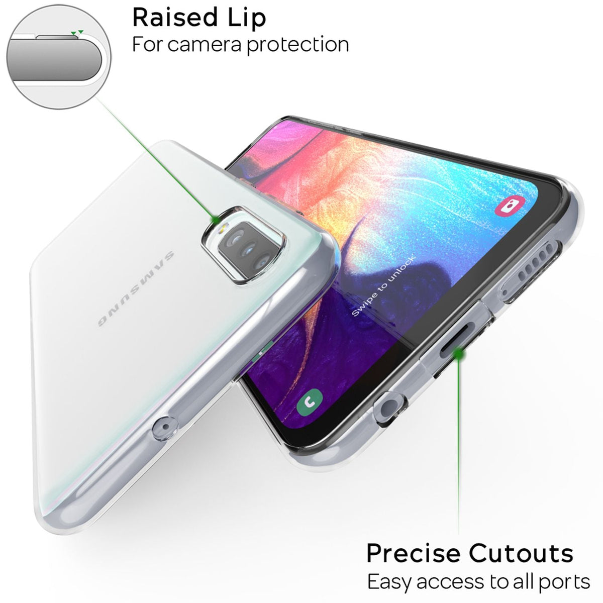 NALIA Transparente Silikonhülle für Samsung Galaxy A50 – Anti-Gelb & Rutschfest – GLAZE (Handyhülle Kristallklar, Schlank & Stoßfest) – Marke aus Berlin