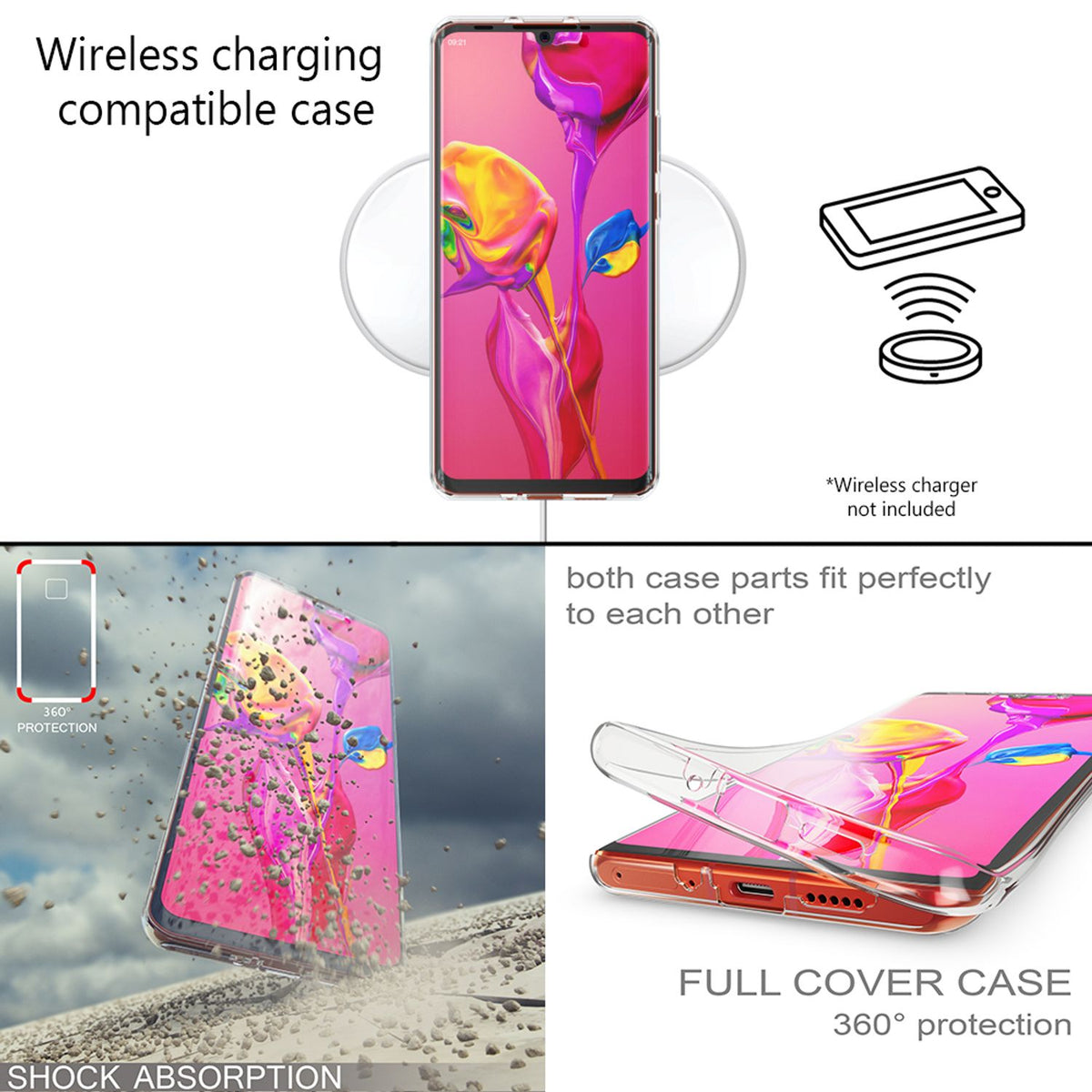 NALIA 360 Grad Handyhülle kompatibel mit Huawei P30 Pro, Dünne Full-Body Silikon Hülle Rundum Cover Case, Ultra-Slim Schutzhülle Handy-Tasche, Phone Komplett-Schutz & Displayschutz