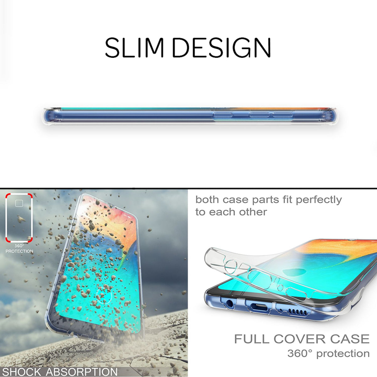 NALIA 360 Grad Handyhülle kompatibel mit Samsung Galaxy A50, Dünne Full-Body Silikon Hülle Rundum Cover Case, Ultra-Slim Schutzhülle Handy-Tasche, Komplett-Schutz & Displayschutz